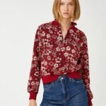 Jacquard Floral Sweater Half Zipper - Image 2