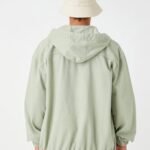 Hooded Denim Jacket Zipper Detail - Image 4
